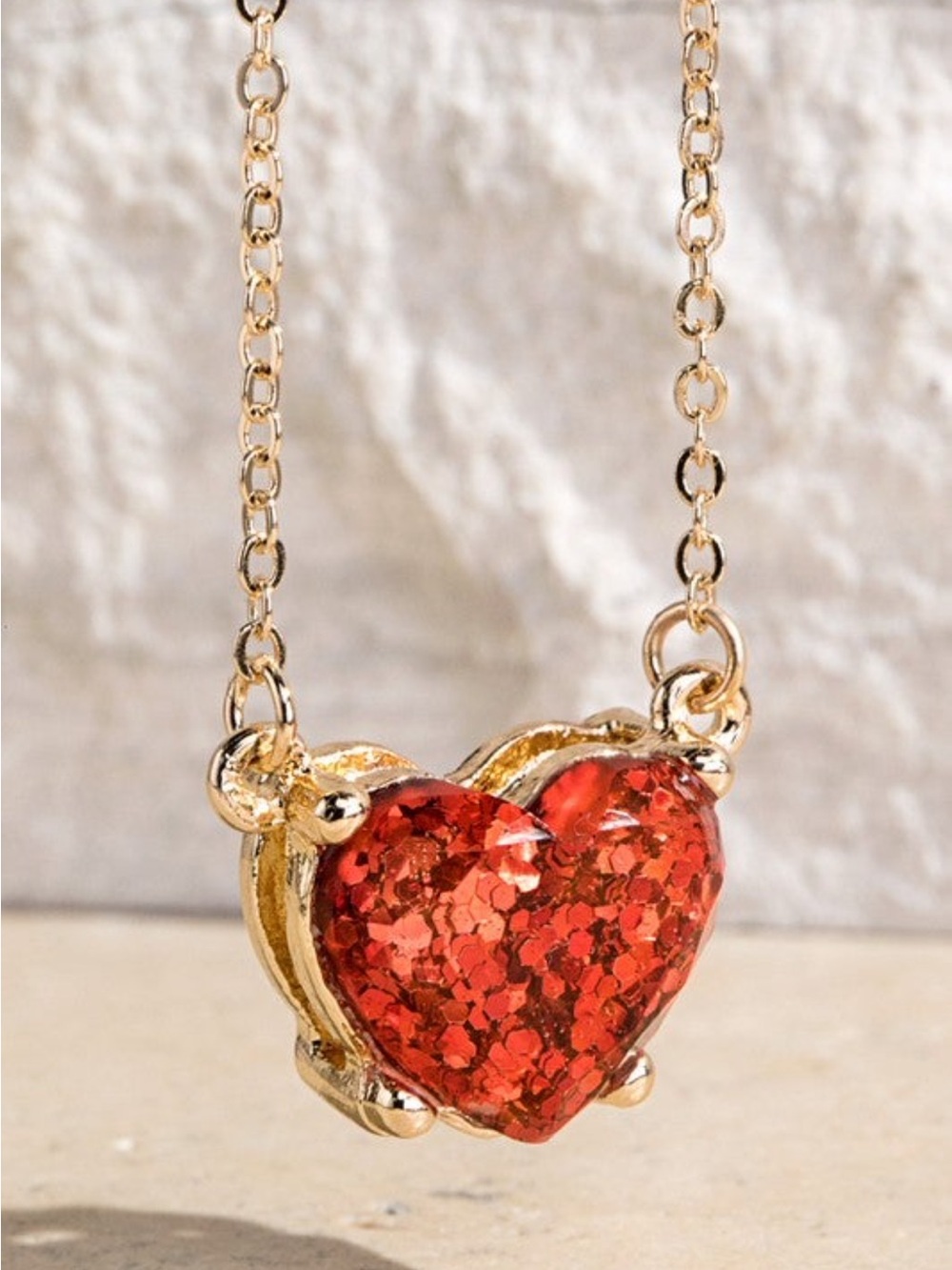 Red glitter & Gold Heart Dainty Necklace Bling New in Packaging